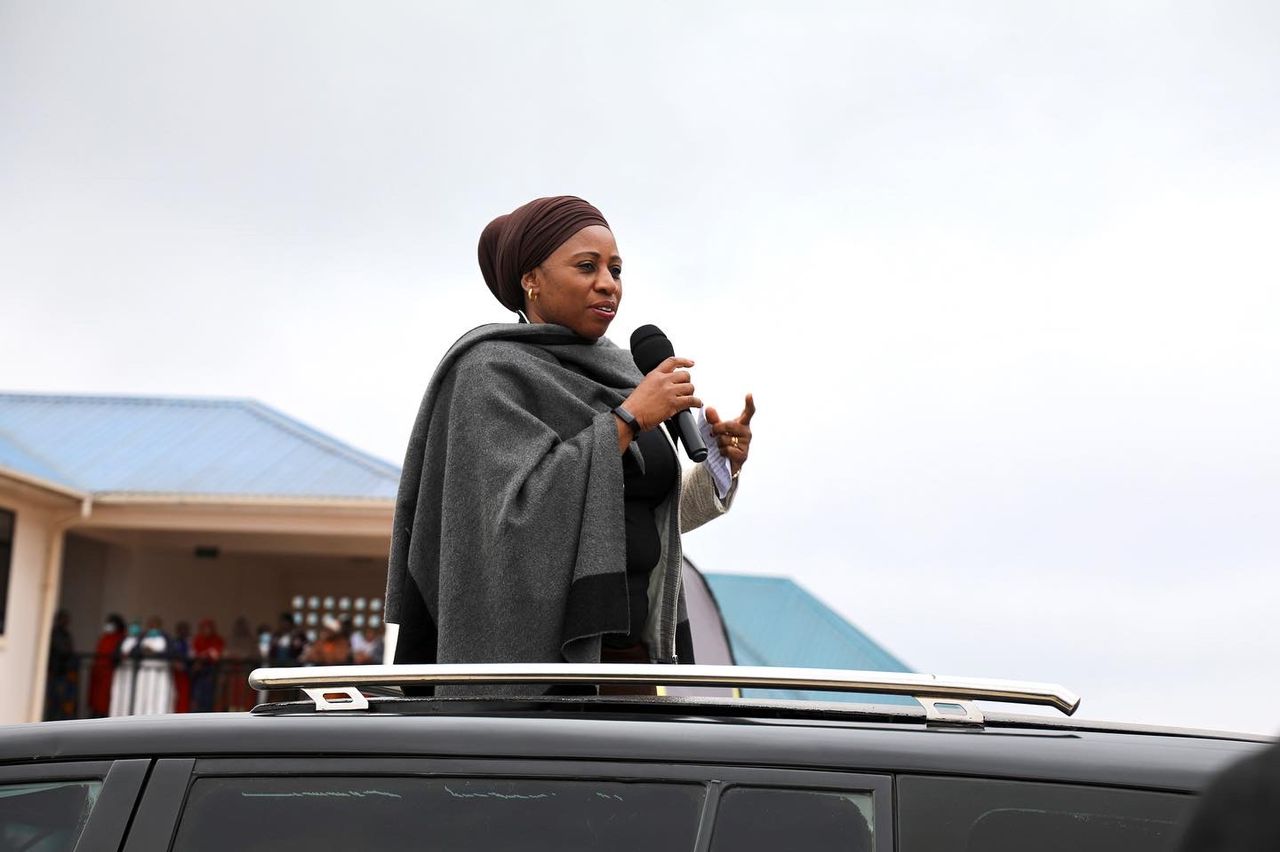 Minister of Health Hon. Ummy Mwalimu Speaking to the Citizens of Mkambako Town (Not in the picture) on the Construction of MSD Industries